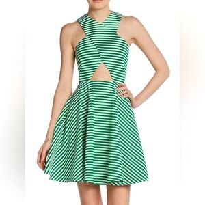 Torn by Ronny Kobo Sleeveless Stripe Vered Mini Dress Cross Bodice Front Cutouts